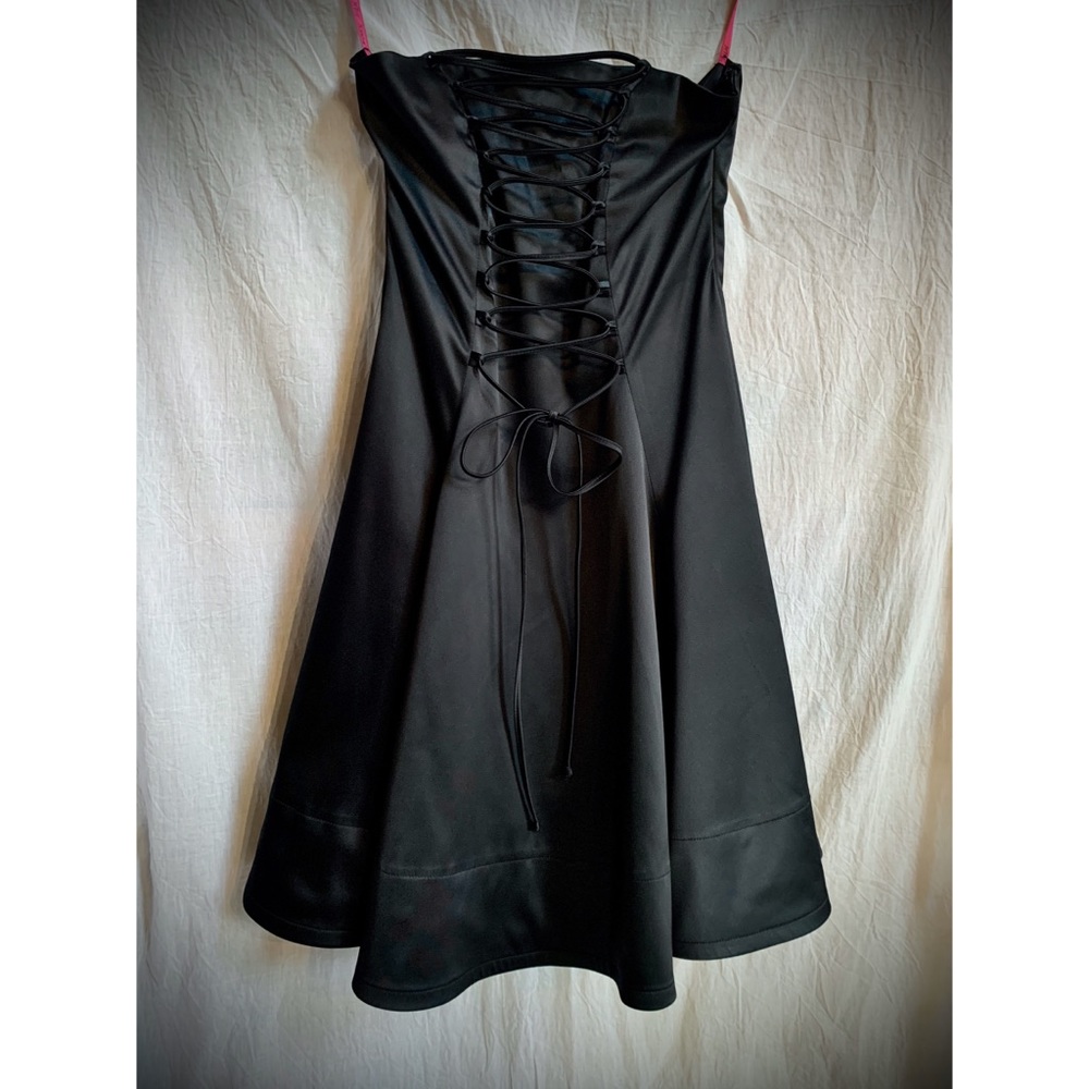 Vintage Betsey Johnson Black Satin Strapless Dress